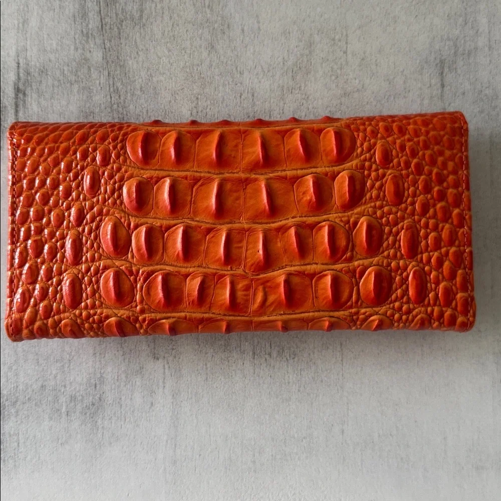 Brahmin Veronica Mandarin Orange Melbourne Gen Lth Envelope Wallet Croc Embosse